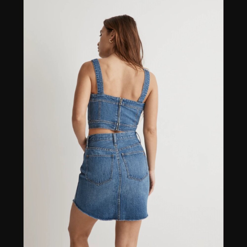 NWT Madewell Denim Dolphin-Hem Rigid Denim A-Line Blue Jean Mini Skirt 28 $79.50 - Picture 3 of 12